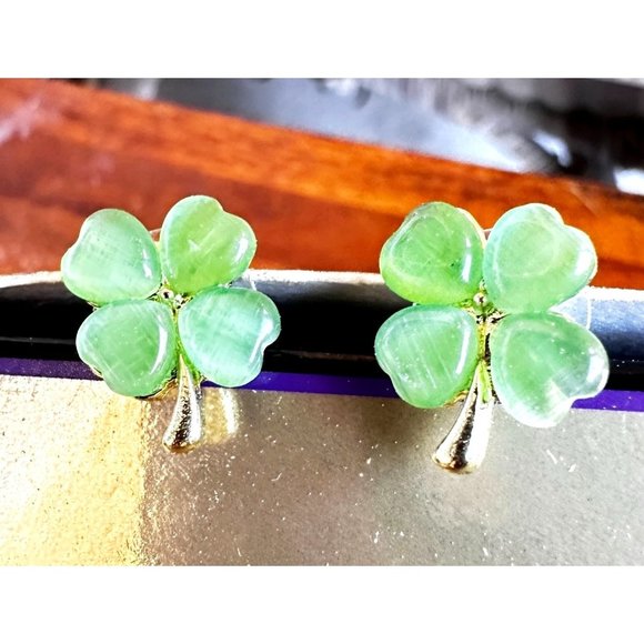 Four Leaf Clover Earrings Green Posts New St Patrick's Day Parade Party … - Picture 2 of 11